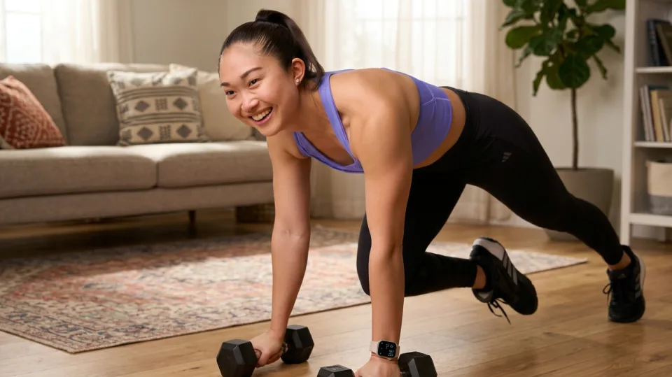 Mujer entrenando en casa